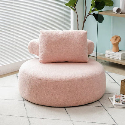 Modern Minimalist Cylindrical Curved Linen Sherpa Fabric Solid Wood Accent Chair Backrest Armless For Living Room
