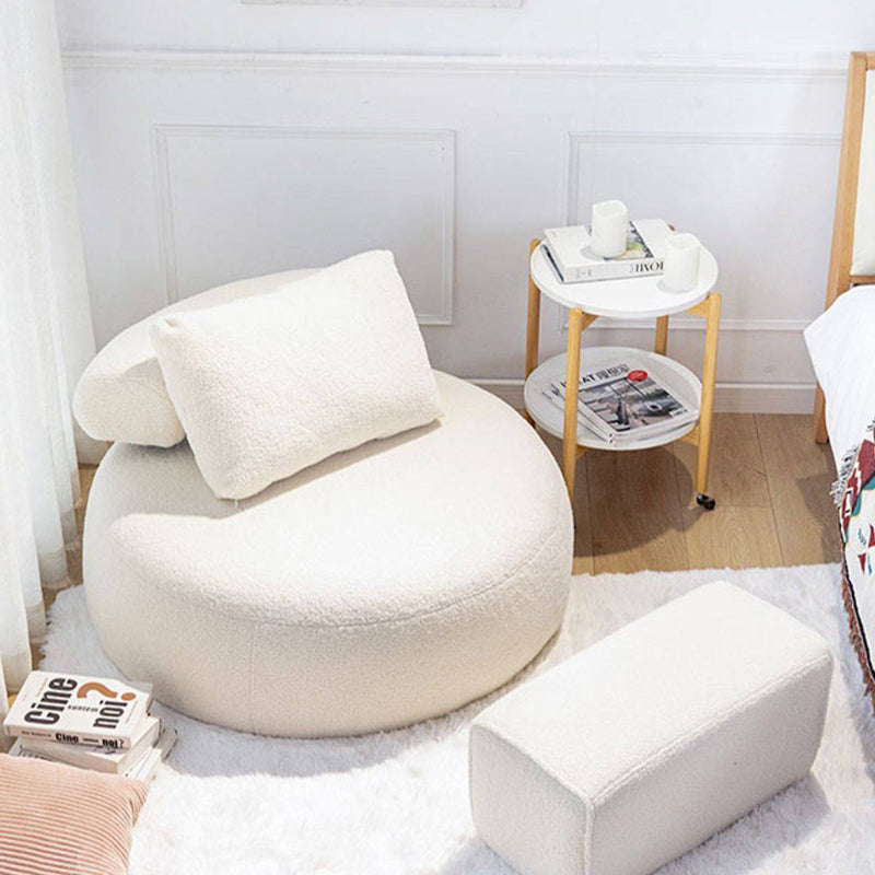 Modern Minimalist Cylindrical Curved Linen Sherpa Fabric Solid Wood Accent Chair Backrest Armless For Living Room