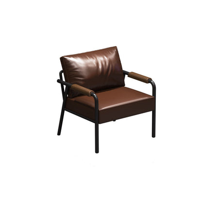 Contemporary Industrial Rectangular PU Leather Carbon Steel Solid Pine Wood Dining Table & Chair Backrest Armrest for Dining Room