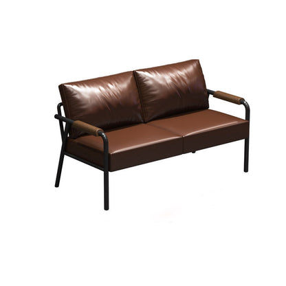 Contemporary Industrial Rectangular PU Leather Carbon Steel Solid Pine Wood Dining Table & Chair Backrest Armrest for Dining Room