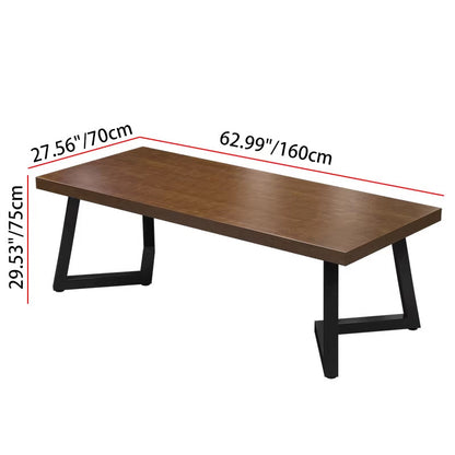 Contemporary Industrial Rectangular PU Leather Carbon Steel Solid Pine Wood Dining Table & Chair Backrest Armrest for Dining Room