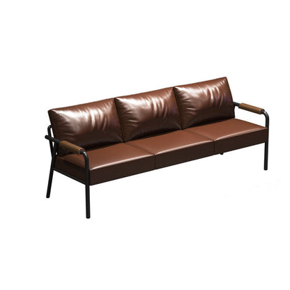 Contemporary Industrial Rectangular PU Leather Carbon Steel Solid Pine Wood Dining Table & Chair Backrest Armrest for Dining Room
