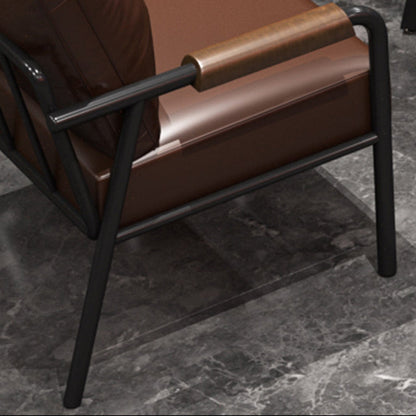 Contemporary Industrial Rectangular PU Leather Carbon Steel Solid Pine Wood Dining Table & Chair Backrest Armrest for Dining Room