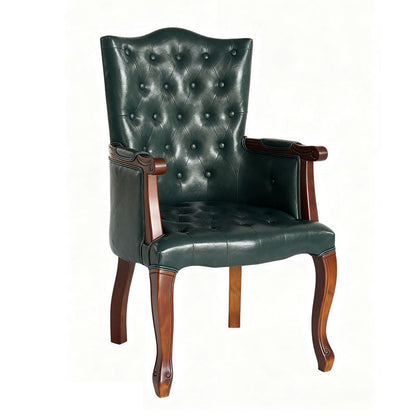 Traditional Vintage Rectangular Faux Oil-Waxed Leather Rubberwood Pine Wood Accent Chair Backrest Armrest For Living Room
