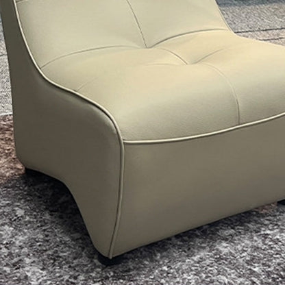 Modern Minimalist Rectangular Curved PU Leather Solid Wood Accent Chair Backrest Armless For Living Room
