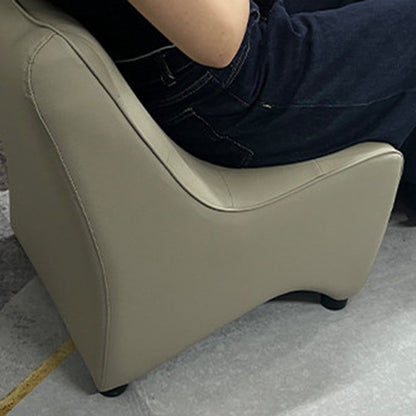 Modern Minimalist Rectangular Curved PU Leather Solid Wood Accent Chair Backrest Armless For Living Room