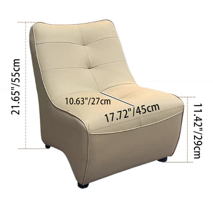 Modern Minimalist Rectangular Curved PU Leather Solid Wood Accent Chair Backrest Armless For Living Room