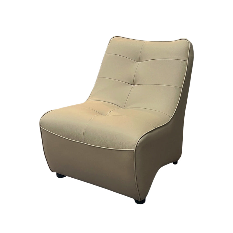 Modern Minimalist Rectangular Curved PU Leather Solid Wood Accent Chair Backrest Armless For Living Room