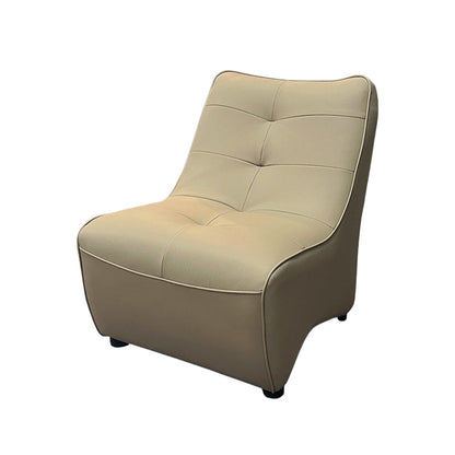 Modern Minimalist Rectangular Curved PU Leather Solid Wood Accent Chair Backrest Armless For Living Room