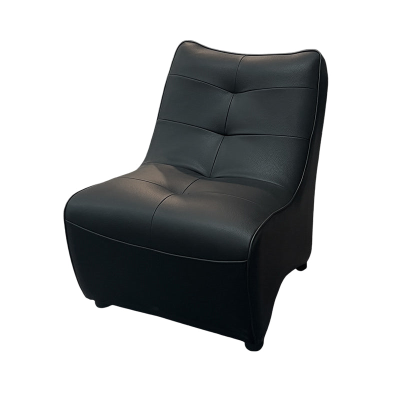 Modern Minimalist Rectangular Curved PU Leather Solid Wood Accent Chair Backrest Armless For Living Room