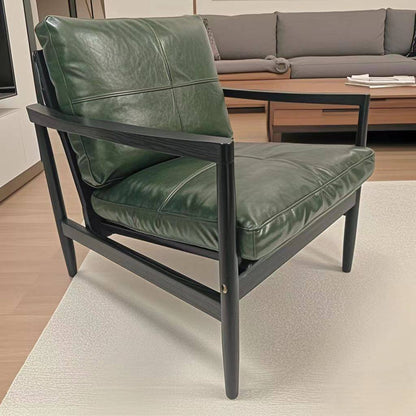 Traditional Vintage Rectangular Faux Oil-Waxed Leather Velvet  Rubberwood Accent Chair Backrest Armrest For Living Room