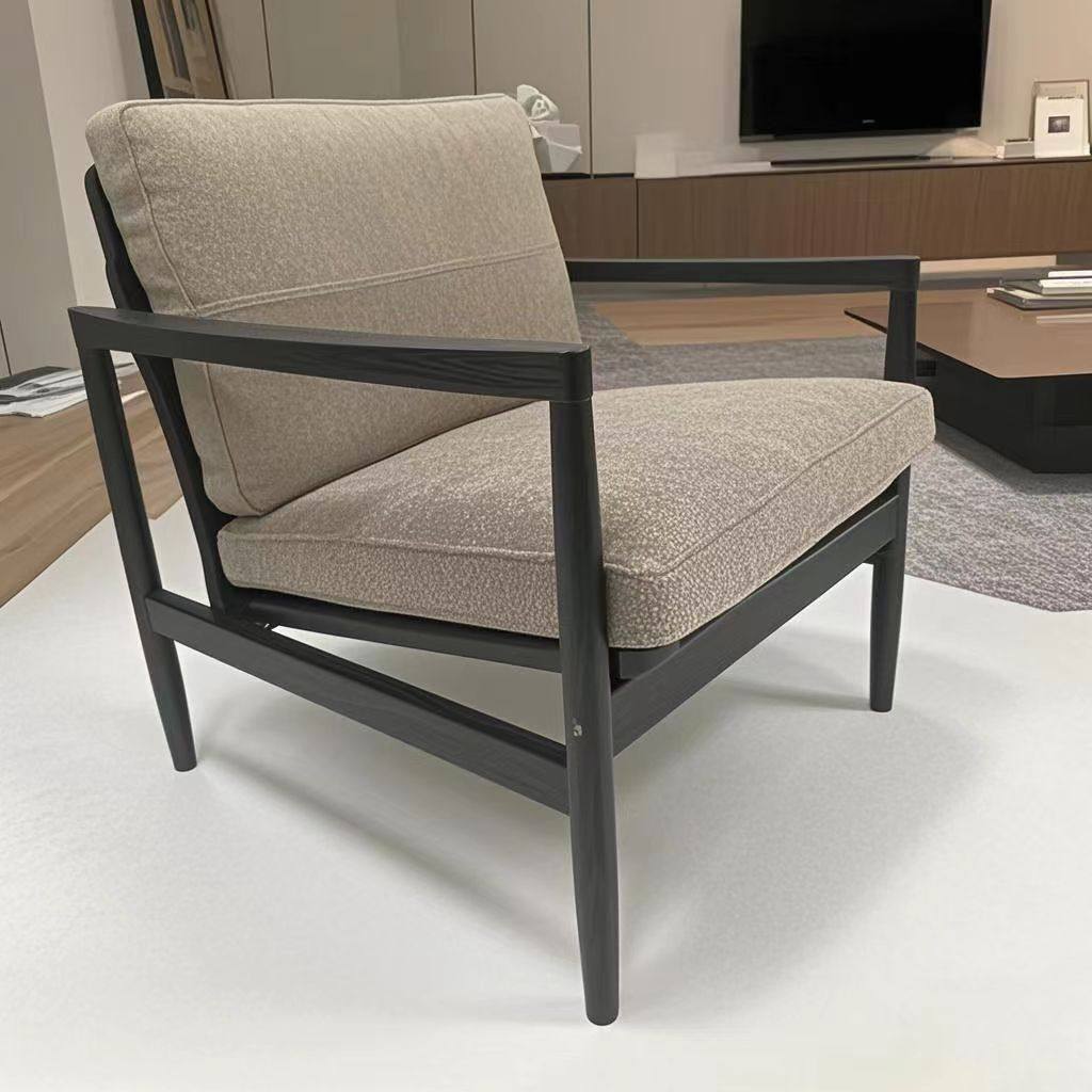 Traditional Vintage Rectangular Faux Oil-Waxed Leather Velvet  Rubberwood Accent Chair Backrest Armrest For Living Room