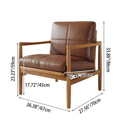 Traditional Vintage Rectangular Faux Oil-Waxed Leather Velvet  Rubberwood Accent Chair Backrest Armrest For Living Room