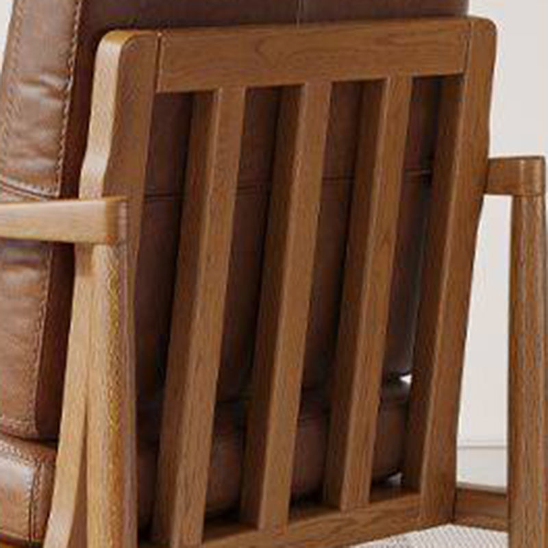 Traditional Vintage Rectangular Faux Oil-Waxed Leather Velvet  Rubberwood Accent Chair Backrest Armrest For Living Room