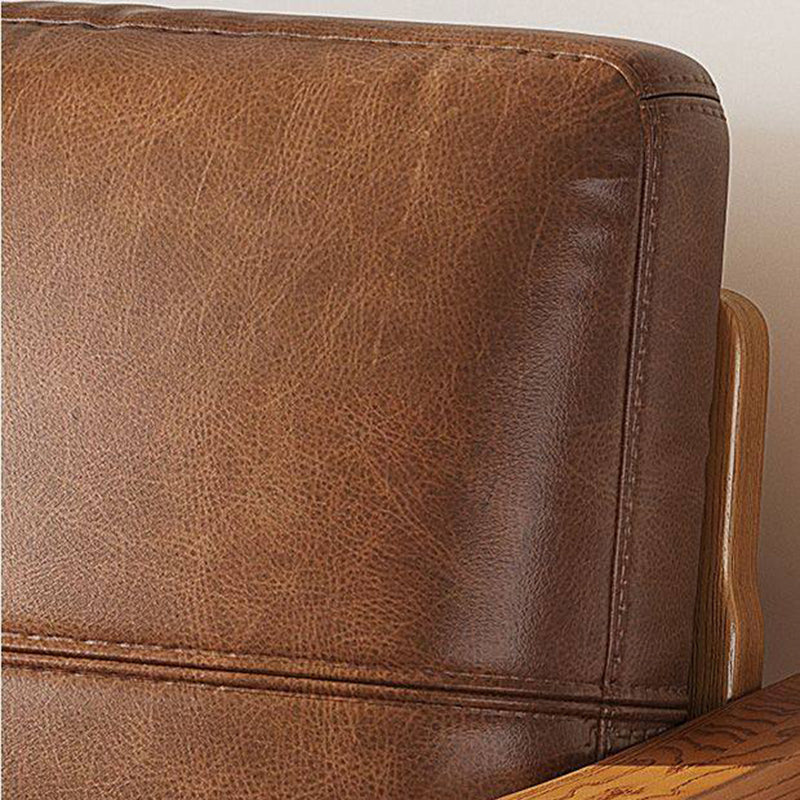 Traditional Vintage Rectangular Faux Oil-Waxed Leather Velvet  Rubberwood Accent Chair Backrest Armrest For Living Room