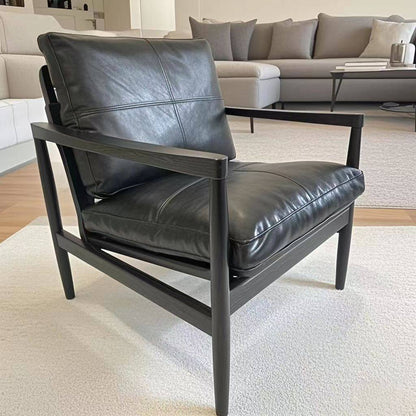Traditional Vintage Rectangular Faux Oil-Waxed Leather Velvet  Rubberwood Accent Chair Backrest Armrest For Living Room