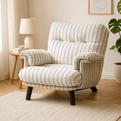 Traditional Vintage Rectangular Cotton-Linen Solid Wood Carbon Steel Accent Chair Backrest Armrest For Living Room