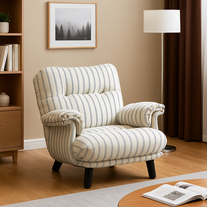 Traditional Vintage Rectangular Cotton-Linen Solid Wood Carbon Steel Accent Chair Backrest Armrest For Living Room