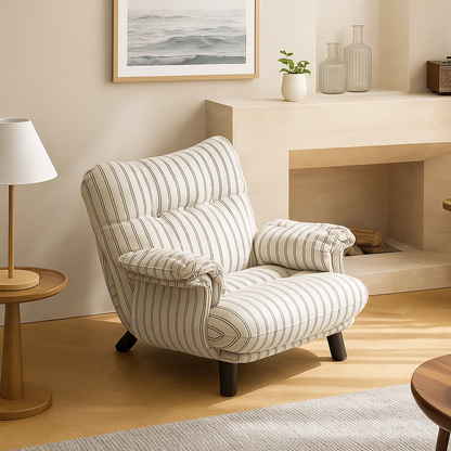 Traditional Vintage Rectangular Cotton-Linen Solid Wood Carbon Steel Accent Chair Backrest Armrest For Living Room