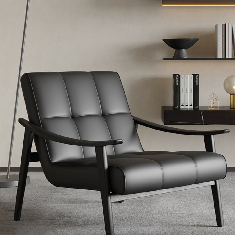 Contemporary Luxury Rectangular Curved Microfiber Leather Ash Wood Solid Wood Accent Chair Backrest Armrest For Living Room