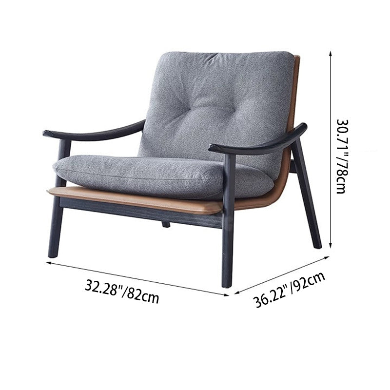 Contemporary Luxury Rectangular Curved Microfiber Leather Ash Wood Solid Wood Accent Chair Backrest Armrest For Living Room