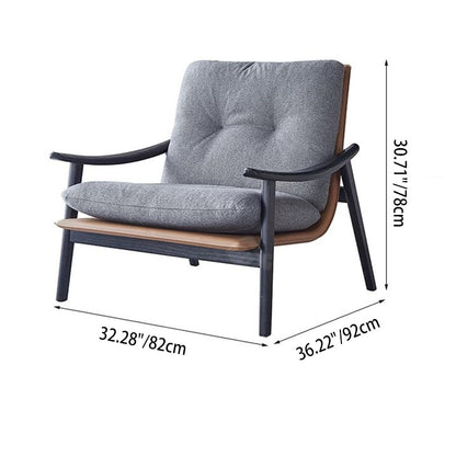 Contemporary Luxury Rectangular Curved Microfiber Leather Ash Wood Solid Wood Accent Chair Backrest Armrest For Living Room