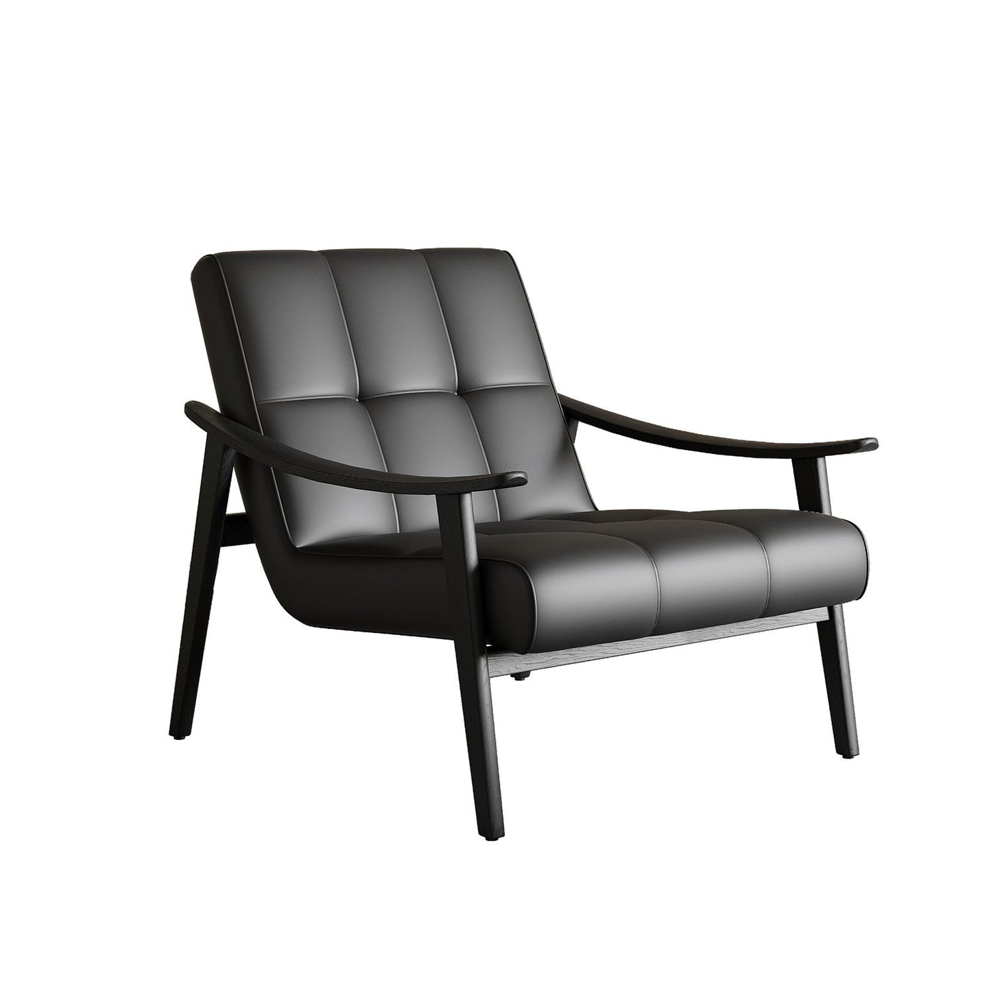 Contemporary Luxury Rectangular Curved Microfiber Leather Ash Wood Solid Wood Accent Chair Backrest Armrest For Living Room
