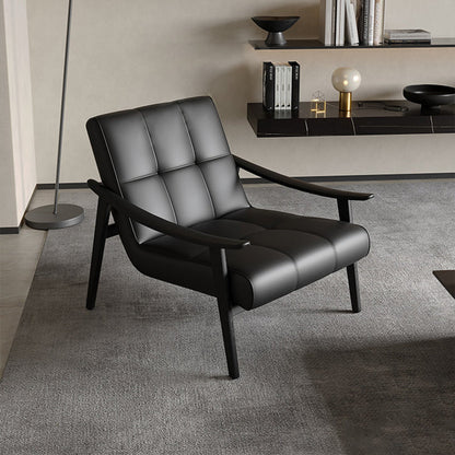 Contemporary Luxury Rectangular Curved Microfiber Leather Ash Wood Solid Wood Accent Chair Backrest Armrest For Living Room