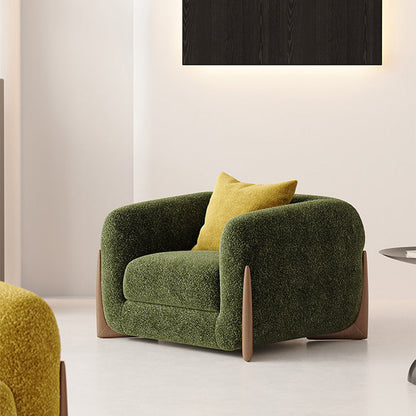 Contemporary Nordic Rectangular Sherpa Fabric Chenille Fabric Solid Wood Accent Chair Backrest Armrest For Living Room