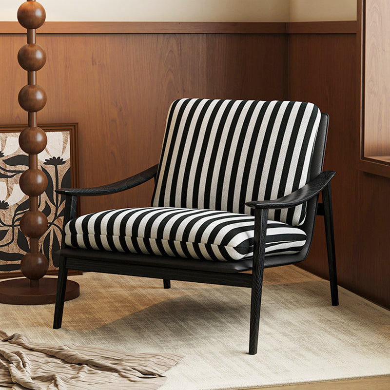 Modern Minimalist Curved Rectangular Jacquard Fabric Ash Wood Solid Wood Accent Chair Backrest Armrest For Living Room