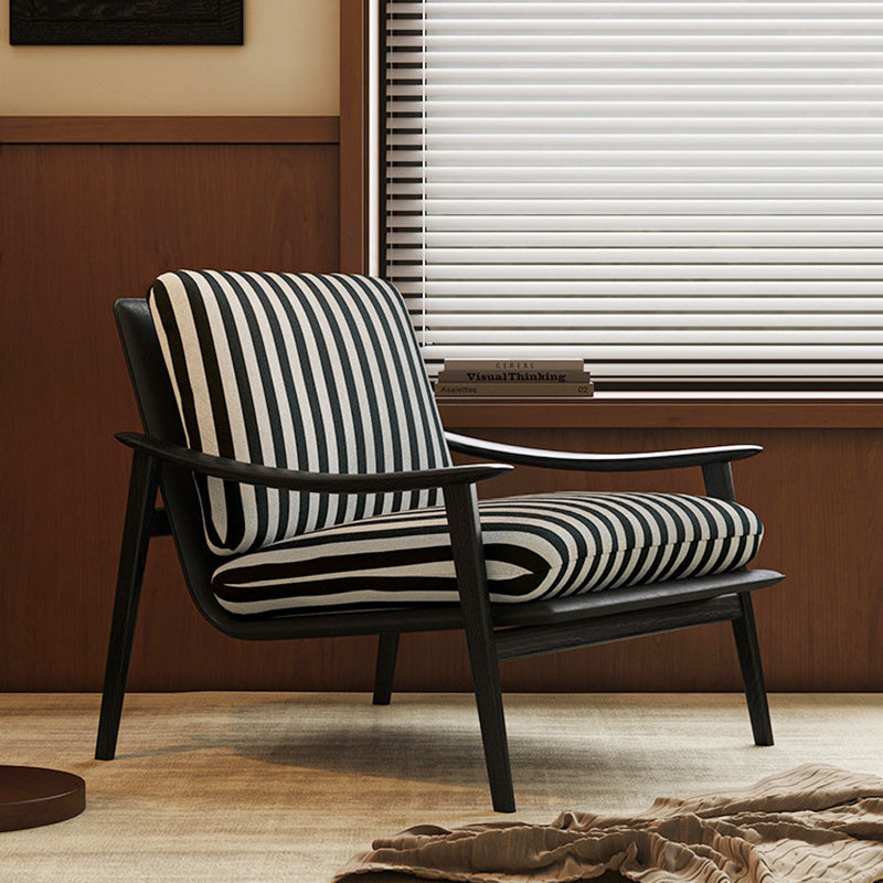 Modern Minimalist Curved Rectangular Jacquard Fabric Ash Wood Solid Wood Accent Chair Backrest Armrest For Living Room