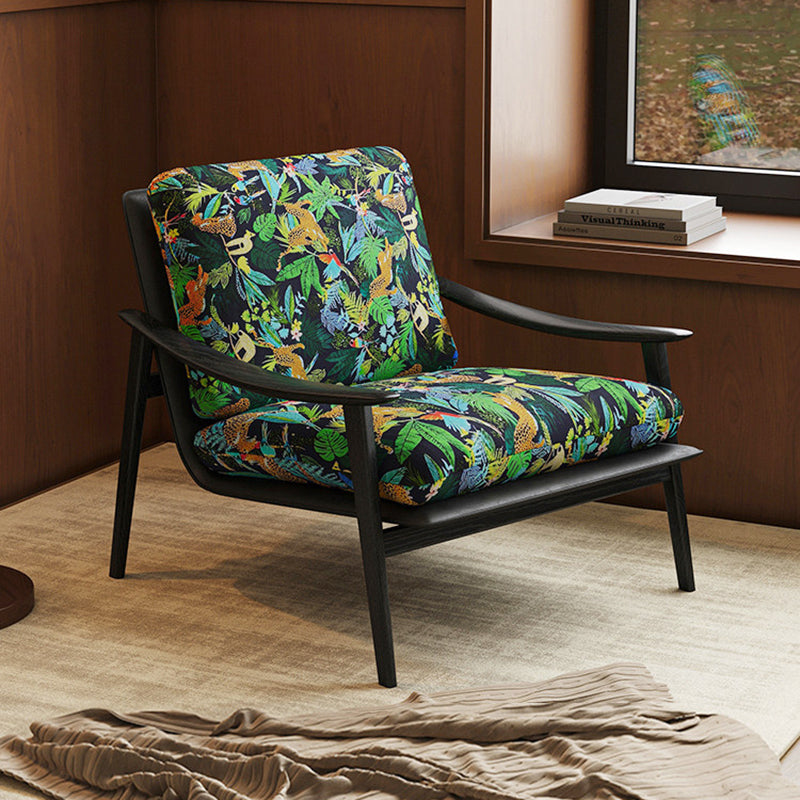 Modern Minimalist Curved Rectangular Jacquard Fabric Ash Wood Solid Wood Accent Chair Backrest Armrest For Living Room