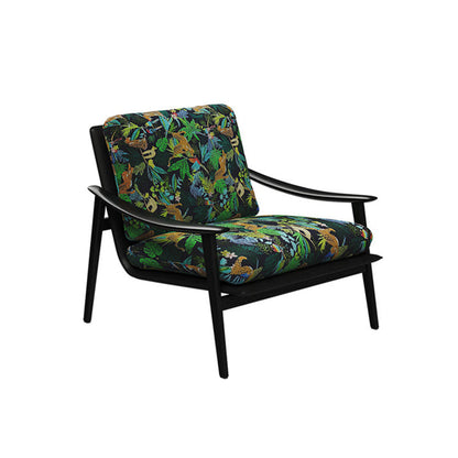 Modern Minimalist Curved Rectangular Jacquard Fabric Ash Wood Solid Wood Accent Chair Backrest Armrest For Living Room