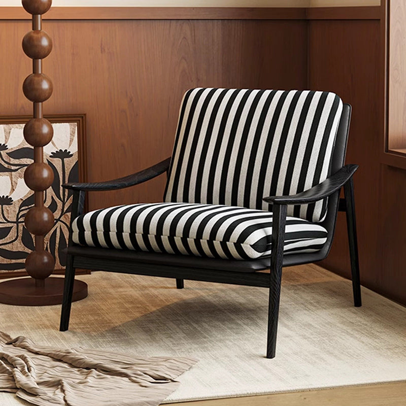 Modern Minimalist Curved Rectangular Jacquard Fabric Ash Wood Solid Wood Accent Chair Backrest Armrest For Living Room
