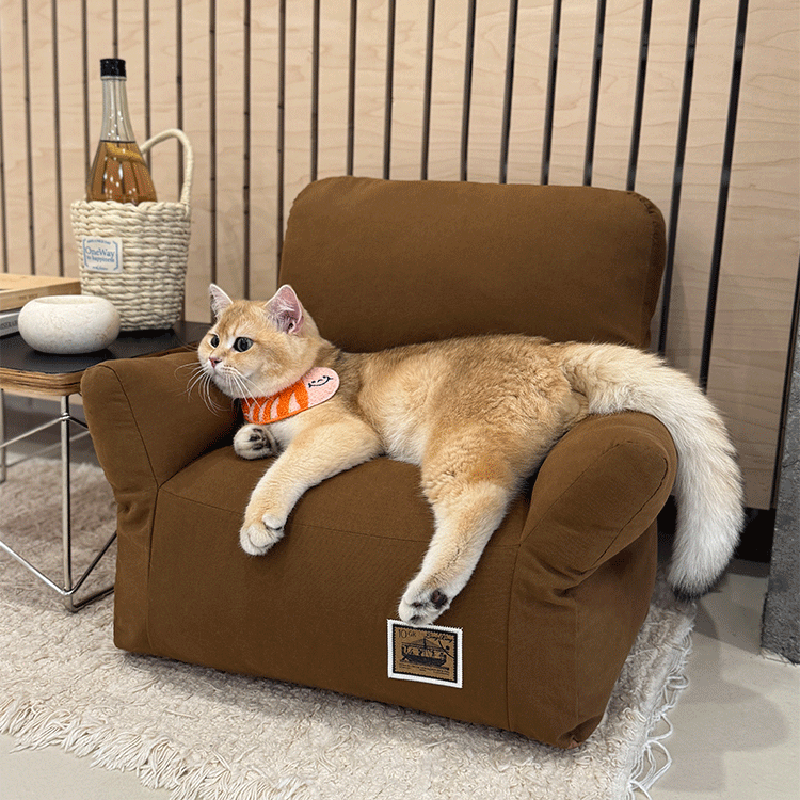Modern Minimalist Rectangular Fabric PP Cotton Cat Bed Pet Accent Chair Backrest Armrest For Living Room