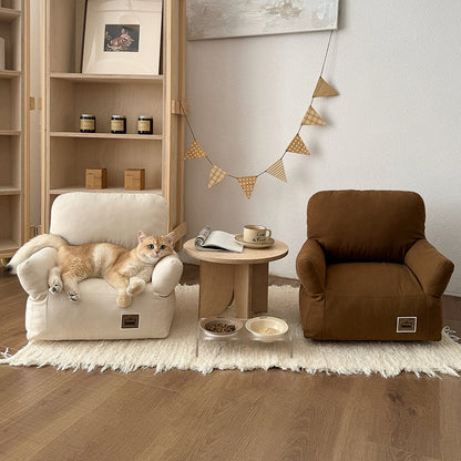 Modern Minimalist Rectangular Fabric PP Cotton Cat Bed Pet Accent Chair Backrest Armrest For Living Room