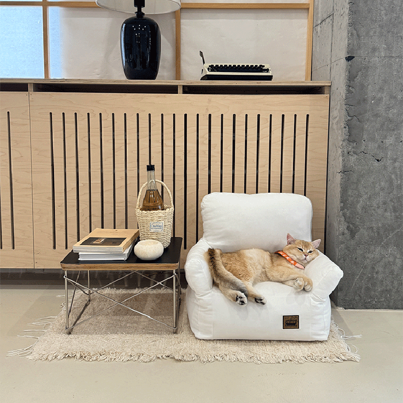 Modern Minimalist Rectangular Fabric PP Cotton Cat Bed Pet Accent Chair Backrest Armrest For Living Room