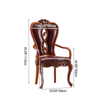 Contemporary Luxury Curved Rectangular Exquisite Carvings Microfiber Leather Rubberwood Solid Wood Dining Chair Backrest Armrest For Dining Room & Kitchen