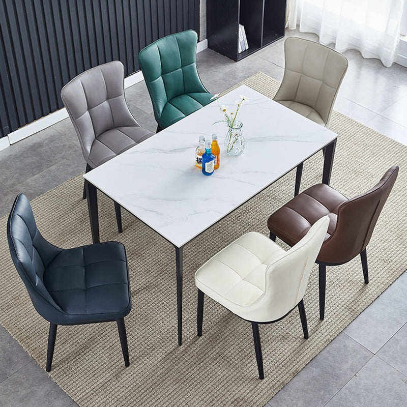 Contemporary Luxury Rectangular PU Leather Carbon Steel Dining Chair Backrest Armless For Dining Room & Kitchen