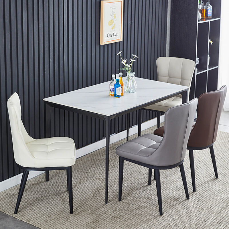 Contemporary Luxury Rectangular PU Leather Carbon Steel Dining Chair Backrest Armless For Dining Room & Kitchen