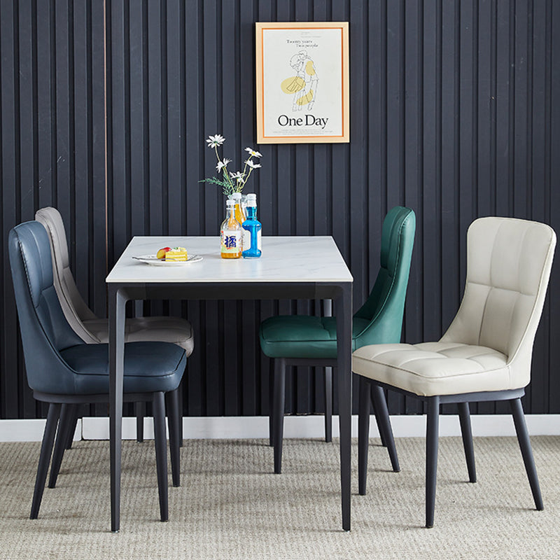 Contemporary Luxury Rectangular PU Leather Carbon Steel Dining Chair Backrest Armless For Dining Room & Kitchen