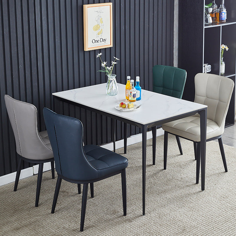 Contemporary Luxury Rectangular PU Leather Carbon Steel Dining Chair Backrest Armless For Dining Room & Kitchen