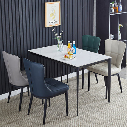 Contemporary Luxury Rectangular PU Leather Carbon Steel Dining Chair Backrest Armless For Dining Room & Kitchen