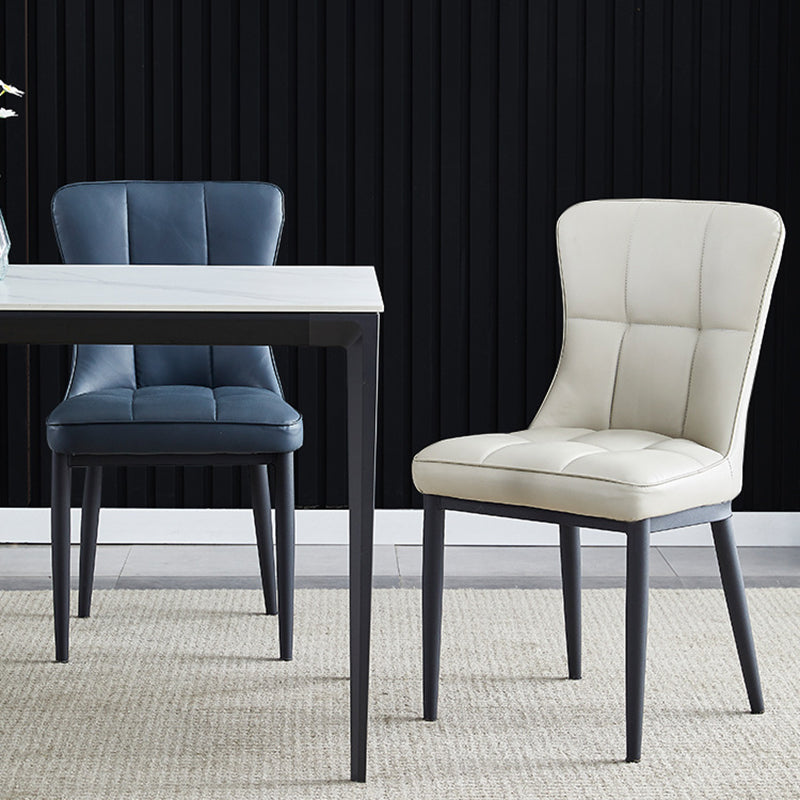 Contemporary Luxury Rectangular PU Leather Carbon Steel Dining Chair Backrest Armless For Dining Room & Kitchen