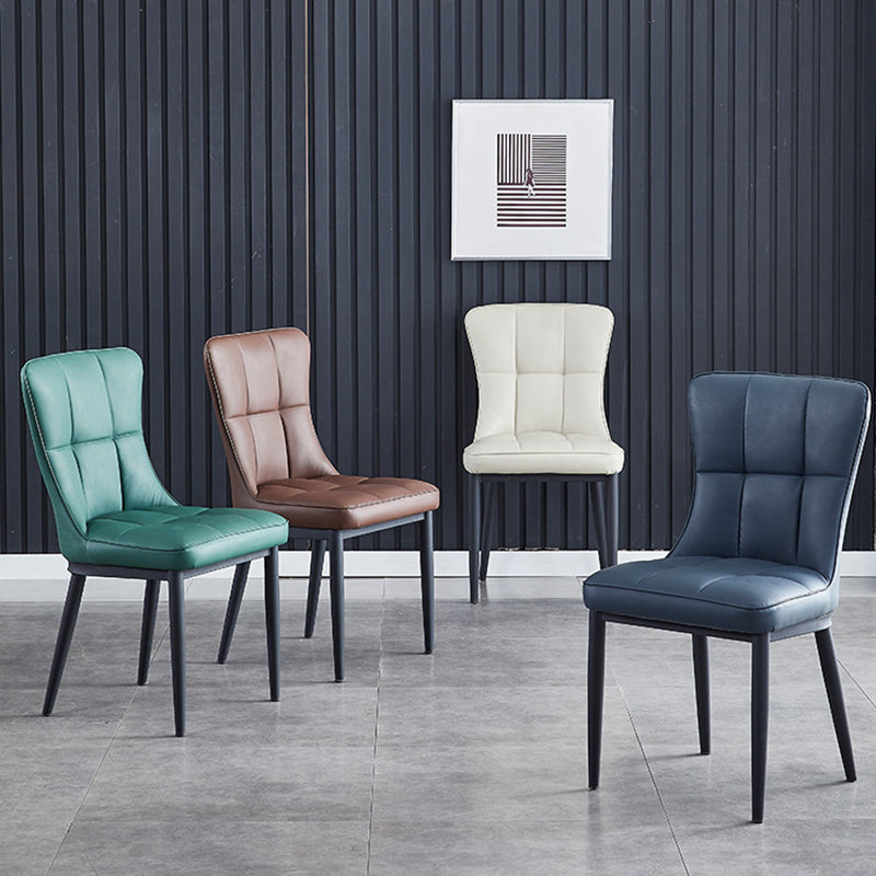Contemporary Luxury Rectangular PU Leather Carbon Steel Dining Chair Backrest Armless For Dining Room & Kitchen