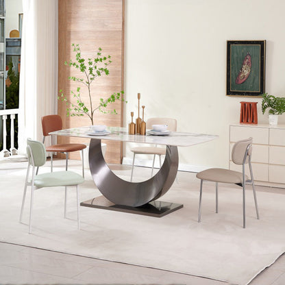Contemporary Nordic Rectangular Triangular Microfiber Leather Carbon Steel Dining Chair Backrest Armless For Dining Room & Kitchen
