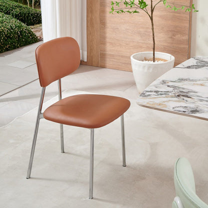 Contemporary Nordic Rectangular Triangular Microfiber Leather Carbon Steel Dining Chair Backrest Armless For Dining Room & Kitchen