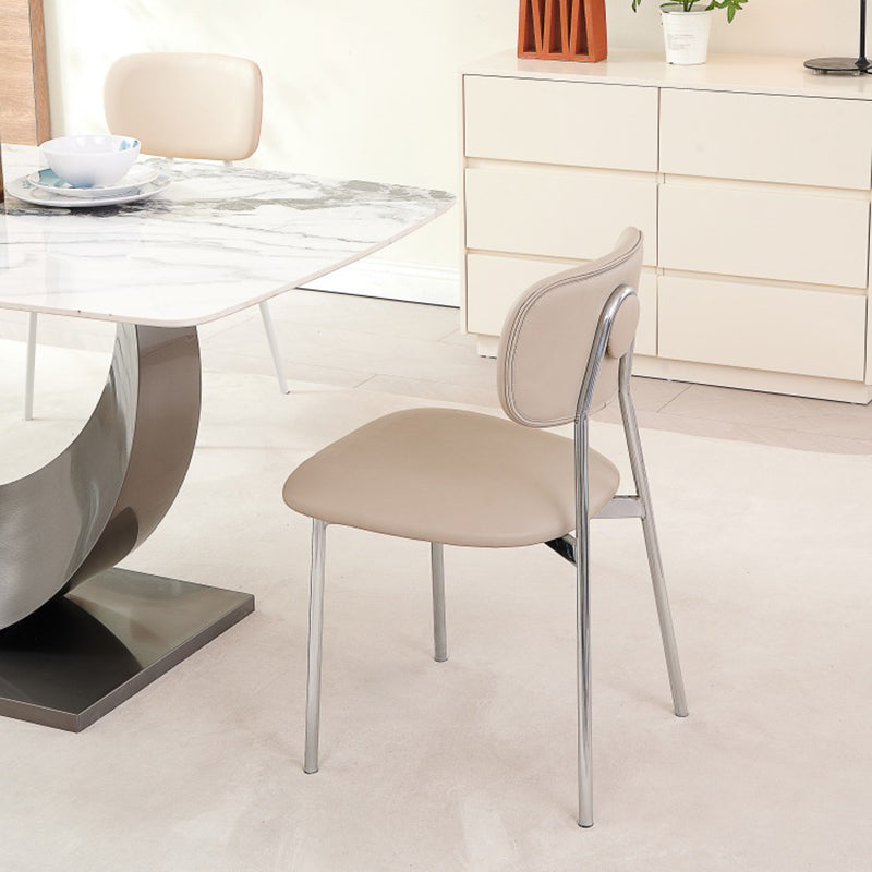 Contemporary Nordic Rectangular Triangular Microfiber Leather Carbon Steel Dining Chair Backrest Armless For Dining Room & Kitchen