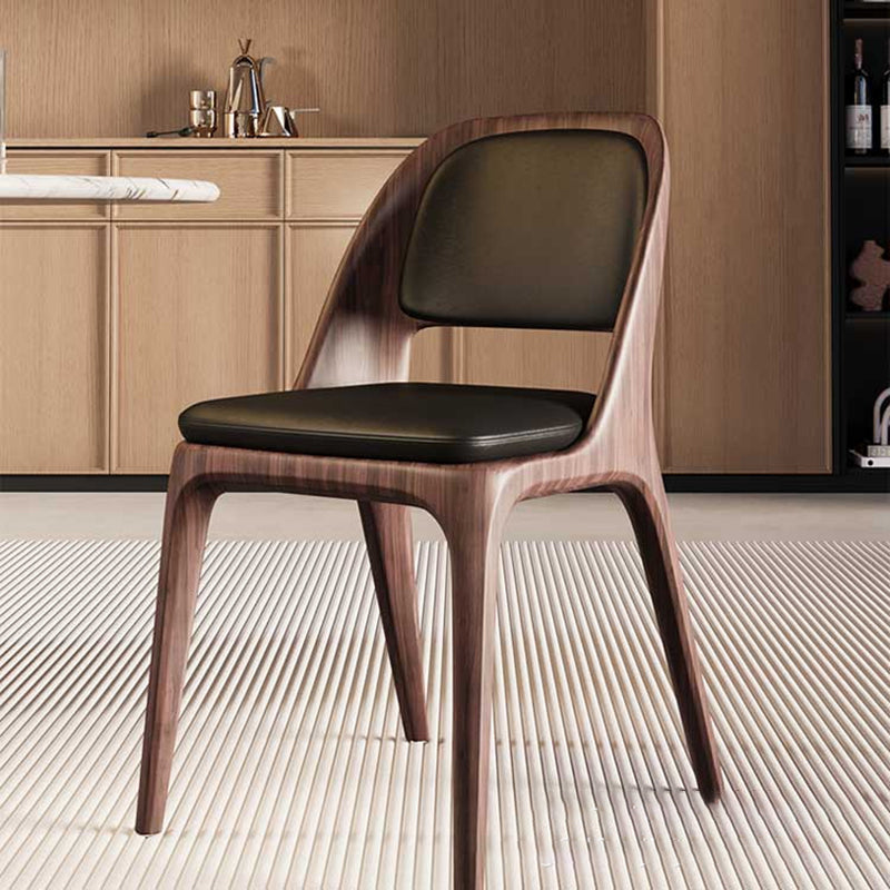 Contemporary Nordic Rectangular Curved Microfiber Leather Ash Wood Dining Chair Backrest Armless For Dining Room & Kitchen