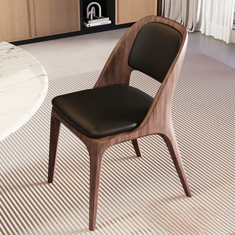 Contemporary Nordic Rectangular Curved Microfiber Leather Ash Wood Dining Chair Backrest Armless For Dining Room & Kitchen